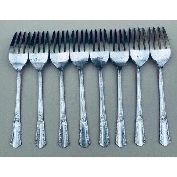 International Silver Rogers 1940 Treasure Silverplate Salad Forks Set Of 8 Vinta - Picture 7 of 10